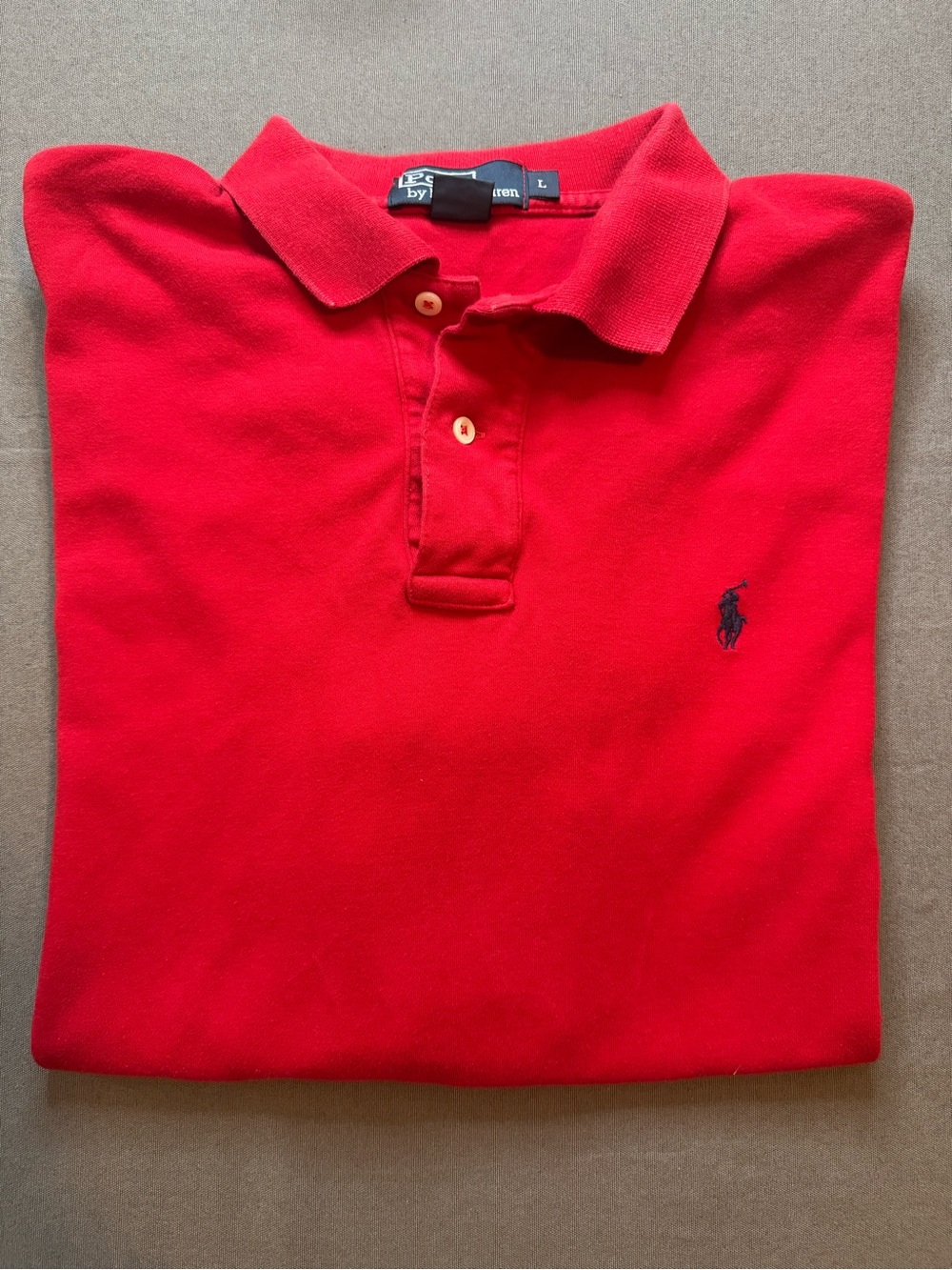 Ralph Lauren Men's Vintage Polo Shirt | Red with Navy Pony Logo | 100% Cotton L